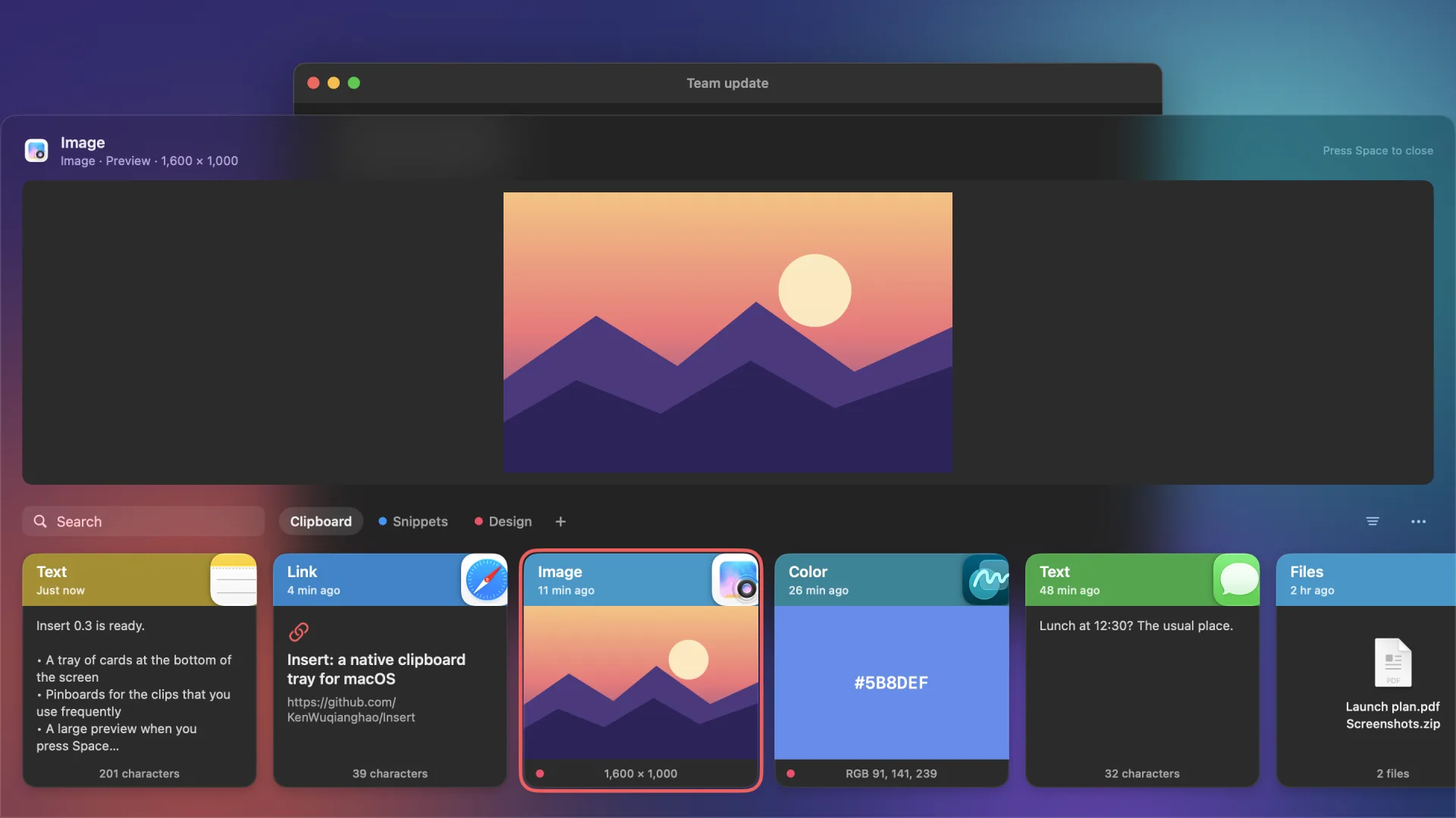 The large preview of an image clip, above the row of cards